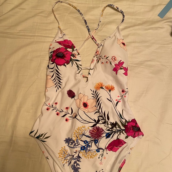 White Floral One Piece Swimsuit - Picture 1 of 2